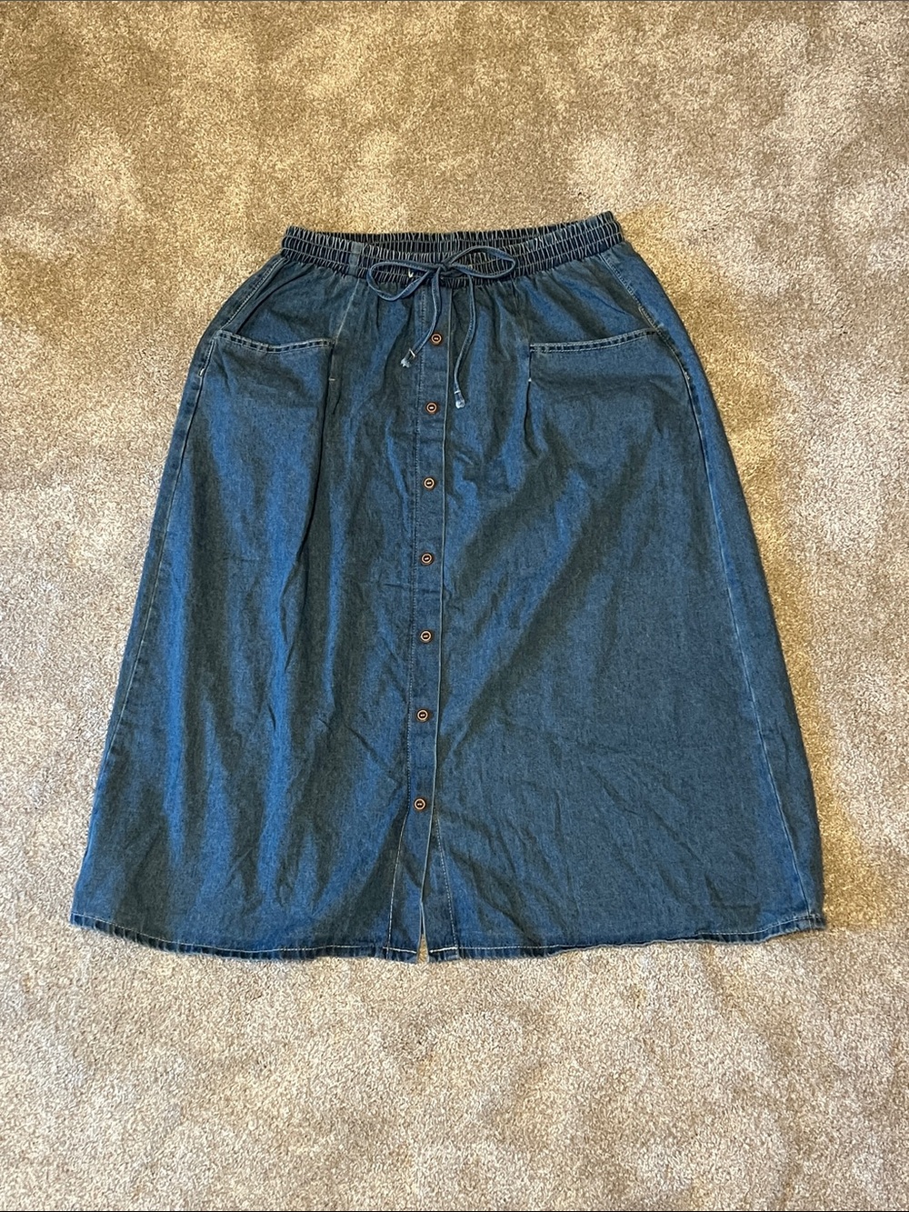 Denim Button-Front Midi Skirt - Blue